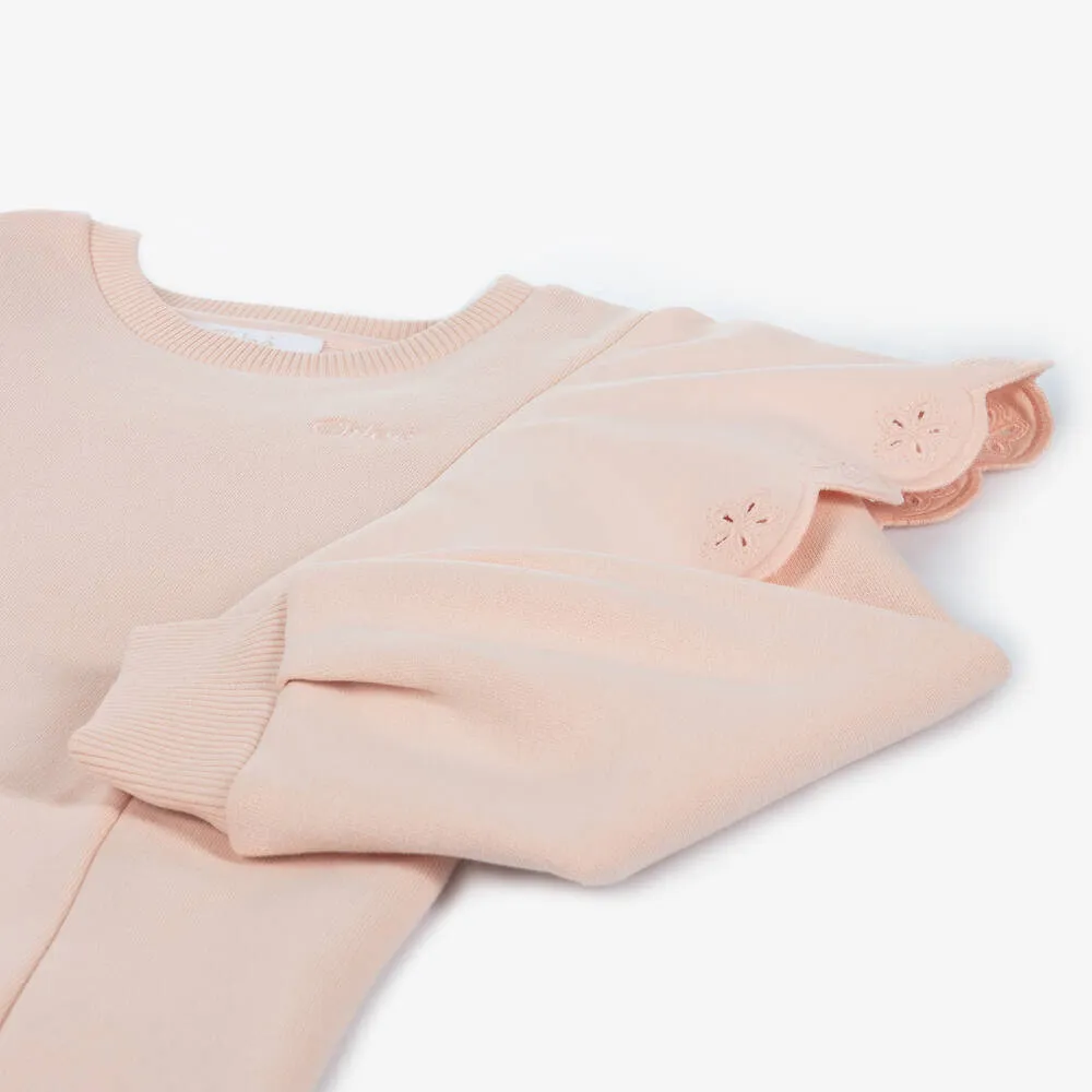Chloé Girls Pink Cotton Jersey Frill Dress