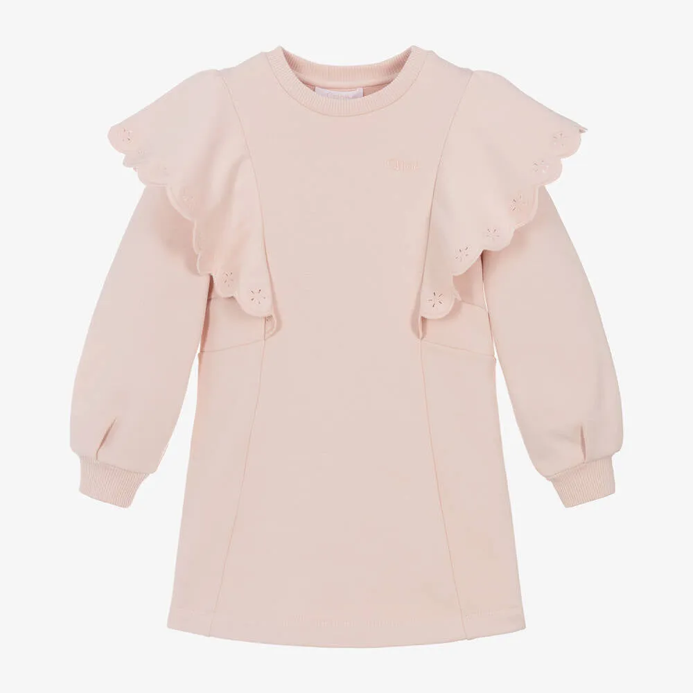 Chloé Girls Pink Cotton Jersey Frill Dress