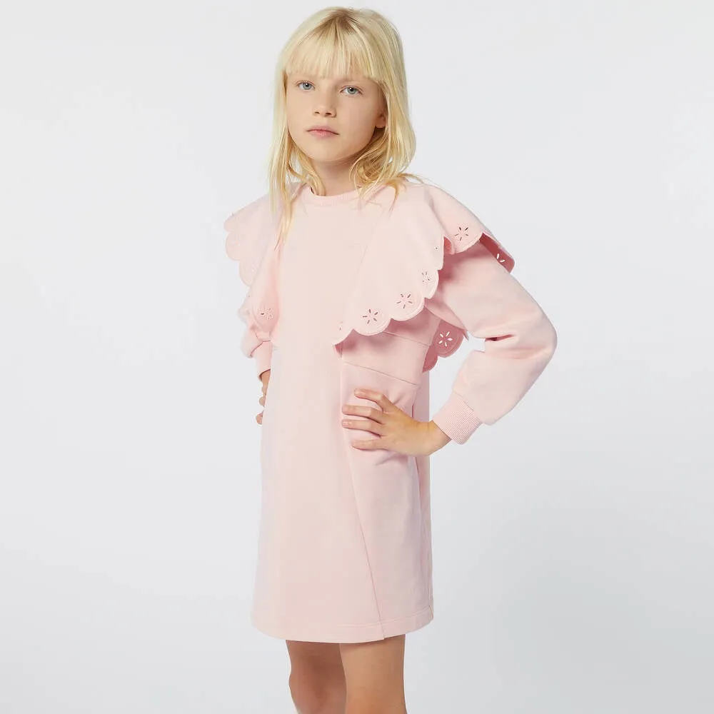 Chloé Girls Pink Cotton Jersey Frill Dress