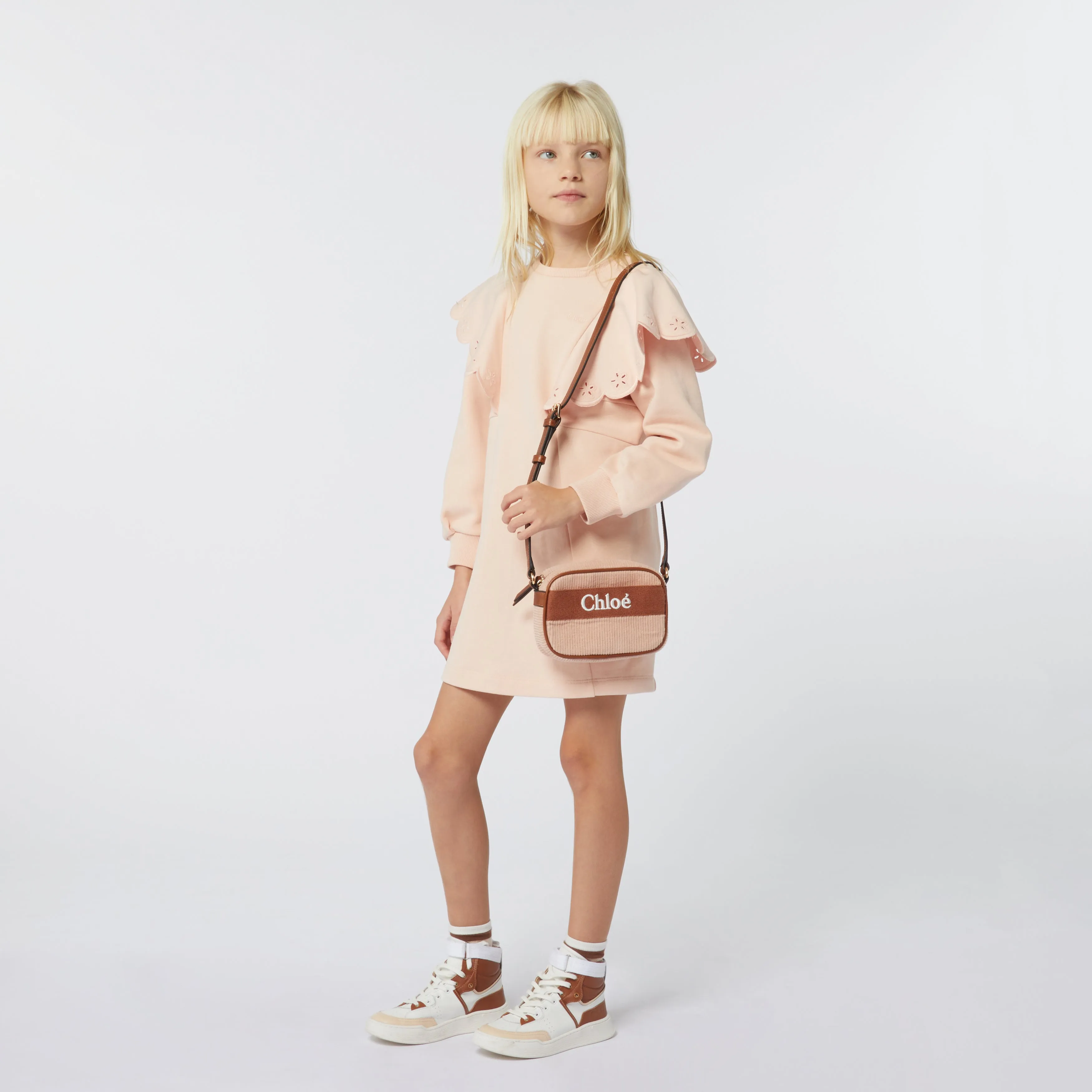 Chloé Girls Pink Cotton Jersey Frill Dress